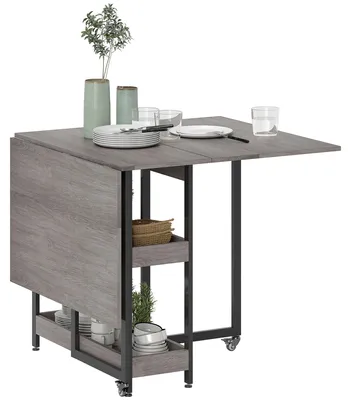 Produktbild von Esstisch klappbar 4 Personen – Industriedesign, offene Regale, Metall, Grau