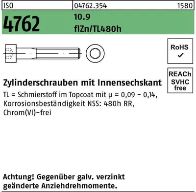 Produktbild von Reyher  Zylinderschrauben ISO 4762 10.9 M 12x60 flZn (100 Stück)