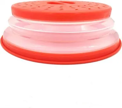 Produktbild von Mikrowellenabdeckung, Faltbare Mikrowellenabdeckhaube klappbar, für Mikrowellenteller, verhindert Spritzen, auch als Obstfilterkorb, BPA-frei (Rot)