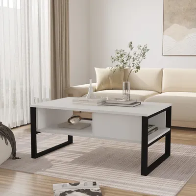 Immagine prodotto di Tavolino 'Laukaa' struttura rettangolare in metallo 100 x 60 x 45 cm bianco