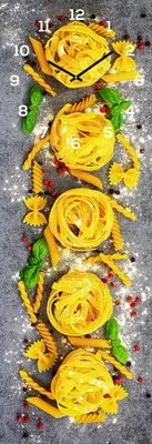 Produktbild von levandeo Wanduhr Glas 20x60cm Glasuhr Uhr Glasbild Pasta Nudeln Küche Wanddeko