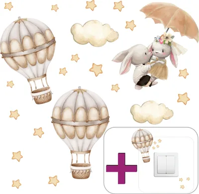Produktbild von Wandaufkleber für Kinder Bunte Häschen + Lichtschalter-Aufkleber für das Kinderzimmer