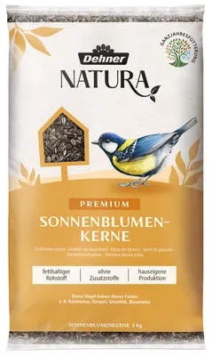 Productafbeelding van Dehner Natura Premium wildvoeder, zonnebloempitten, voeding voor het hele jaar, rijk aan eiwitten / energie, hoogwaardig voeder voor wilde vogels, 5 kg