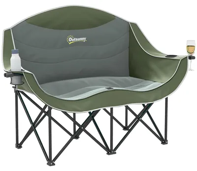 Produktbild von Faltstuhl faltbar 2 Sitzer Campingstuhl mit Getränkehalter Tragetasche bis 250kg belastbar Grün
