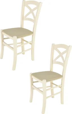 Immagine prodotto di t m c s Tommychairs - Set di 2 sedie CROSS per cucina e sala da pranzo, robusta struttura in legno di faggio laccato in colore bianco anilina e sedile imbottito rivestito in tessuto colore canapa