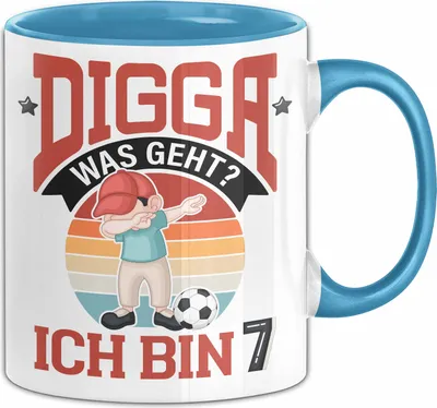 Produktbild von 7. Geburtstag Geschenk Tasse Becher Jungs Sohn Geburtstagsgeschenk Digga Was geht Ich Bin 7 (Blau)