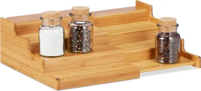 Produktbild von Relaxdays Bambus Gewürzregal, 4 Ablagen, ausziehbar, natürliche Optik, feuchtigkeitsbeständig, HBT: 11x38,5x28, natur
