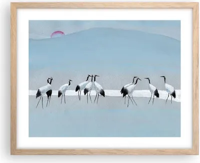 Produktbild von Gerahmtes Poster - Rahmen in heller Eiche - Vögel Kraniche Natur - 50x40 cm - Wand Bild - Wanddeko - Wandbilder - Kunstposter - Wandposter - Bilderrahmen - Bilder - Kunstdruck - P2NAA50x40-4921