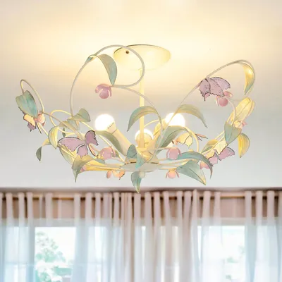 Produktbild von Deckenleuchte Floral "Summer" Weiß Rosa Metall 3-flammig Deckenlampe Wohnzimmer Schlafzimmer Flur
