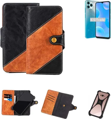 Produktbild von K-S-Trade Handyhülle Schutzhülle Bookstyle Case Wallet-Case kompatibel mit Blackview A95 Handy Cover Bumper Klapphülle schwarz hellbraun 1x
