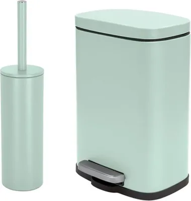 Produktbild von spirella Badezimmer Set, 2-teilige Abfalleimer Kosmetikeimer mit Absenkautomatik und WC Bürste “Akira“ Ice Grün