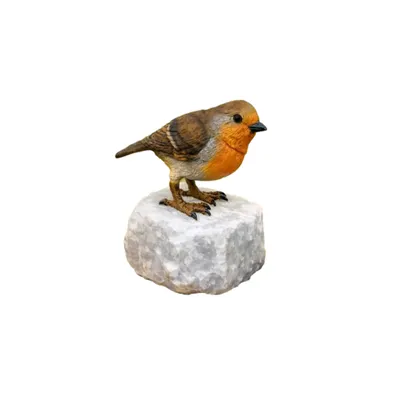 Produktbild von Rotkehlchen auf Stein aus Bronze Neu Frostfest Witterungsbeständig Tierfigur Handbemalt Vogel Bronzefigur zur Dekoration Metallfigur BO-BS1543C