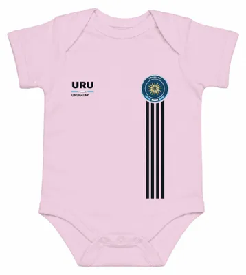 Imagen del producto de Body para bebé, color rosa, con motivos del fútbol uruguayo, talla 6/12 meses. Ideal para la Copa América y la selección uruguaya