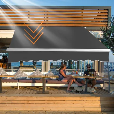 Immagine prodotto di Izrielar 350x300 cm Tenda da sole Tenda da sole a braccio articolato Tenda da sole in alluminio Tenda da sole con manovella Tenda da sole per balcone Protezione solare Grigio