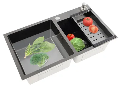 Obrázok produktu pre Kuchynský drez – dvojdrez – nerezová oceľ 304 – montáž zhora – obdĺžnikový – bez batérie – 2 otvory – čierny