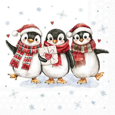 Produktbild von 20 Servietten Penguin Suprise - Lustiges Pinguin-Trio 33x33cm