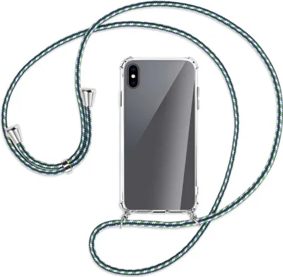Produktbild von Handykette Backcover-Schutzhülle mit Band (Metall silberfarben) für Apple iPhone XS Max - grün/blau/weiß