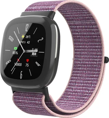Produktbild von Strap-it Smartwatch-Armband aus Nylon mit Klettverschluss – Passend für Fitbit Versa 4 / Fitbit Sense 2 – Rosa Sand