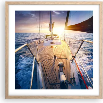 Produktbild von Gerahmtes Poster - Rahmen in heller Eiche - Segelboot Meer - 50x50 cm - Wand Bild - Wanddeko - Wandbilder - Kunstposter - Wandposter - Bilderrahmen - Bilder - Kunstdruck - Wandbild - P2NAC50x50-4076