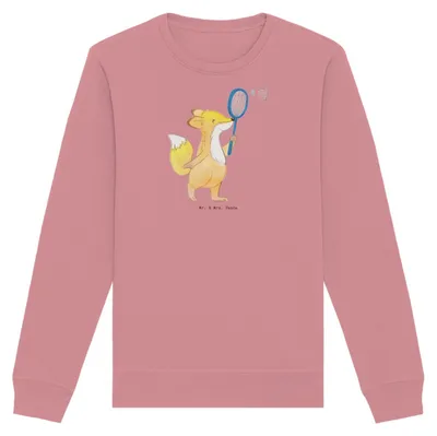 Produktbild von Mr. & Mrs. Panda Bio Baumwoll Pullover Fuchs Federball spielen Größe S - Canyon Pink - Geschenk, Sweatshirt, Sweater, Pulli, Badminton, Nachhaltiger