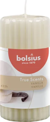 Produktbild von Bolsius Duft Stumpenkerze geriffelt Vanille weiß , Höhe 12cm