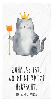 Produktbild von Mr. & Mrs. Panda Badehandtuch Katze König - Weiß - Geschenk, Wohnung, Großes, Cats, Strandtuch, Königin, Reisehandtuch, Katzen, Haha, Duschtuch, Cat, Handtuch