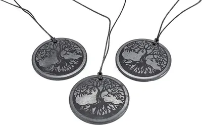 Productafbeelding van Gemstone shungite directly from Karelia: 3 x pendant "Tree of Life" 50 mm, Shungite, Stone