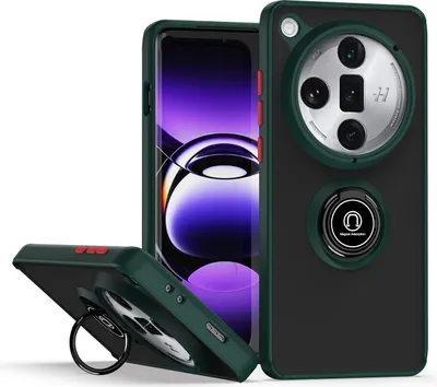 Immagine prodotto di Custodia per Oppo Find X7 Ultra traslucida opaca in TPU con supporto ad anello e supporto verde scuro