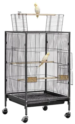 Produktbild von VEVOR Vogelkäfig, 930 x 580 x 1510 mm, Flachdach, Vogel-Flugkäfig aus Schmiedeeisen mit Sitzstangen, herausziehbarem Tablett und Kunststofffutterspendern, für Blaumeise, Nymphensittich, Kanarienvogel, Mönchssittich, Graupapagei, 460x460x770 mm