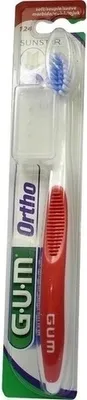 Produktbild von GUM Zahnbürste Ortho für Zahnspange Lila V-Form weiche Borsten Etui