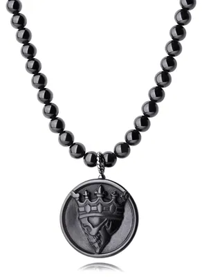Perlenkette mit Totenkopf-Anhänger, 55 cm, Regenbogen-Obsidian