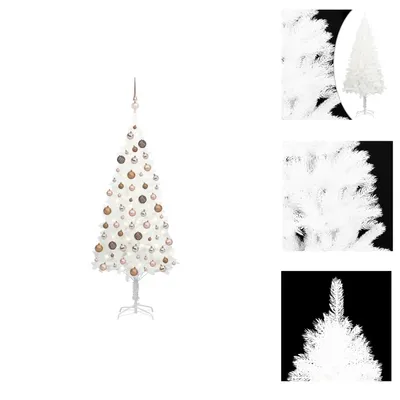 Image de vidaXL Sapin de Noël artificiel avec éclairage & boules blanc 120 cm - Sapins de Noël