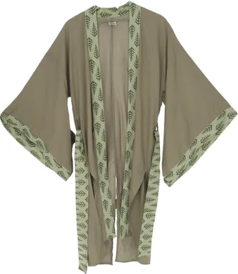 Produktbild von Leichter Kimono mit Bordüre, Boho Kaftan mit Langen Ärmeln - Salbei, Damen, Grün, Viskose, Kimono