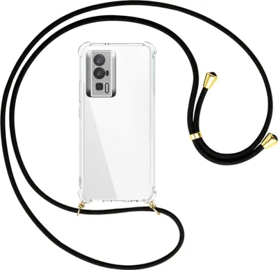 Produktbild von Handykette Backcover-Schutzhülle mit Band (Metall goldfarben) für Xiaomi Poco F5 Pro (6.67'') - schwarz