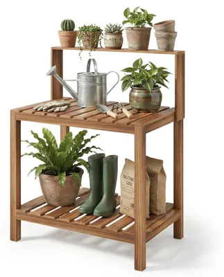 Imagen del producto de Mesa de jardín de madera, con espacio de almacenamiento, para jardín y terraza