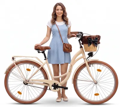 Zdjęcie produktu dla Rower Dallas City 28" 1spd - kremowy + wiklina + pokrowiec