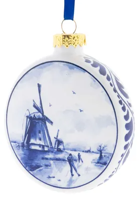 Imagen del producto de Heinen Delfts Blauw – Adorno navideño, esfera con motivos de molino de viento, 8 cm