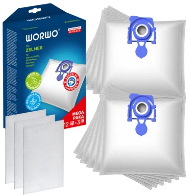 A product shot of vacuum cleaner bags and their packaging.