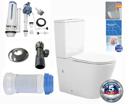 Zdjęcie produktu dla Domotechnika | Kompaktowy zestaw toaletowy – 815 x 385 x 630 mm – bezobrzędowa – deska sedesowa z tworzywa duroplast z funkcją cichego opadania – 5 lat gwarancji