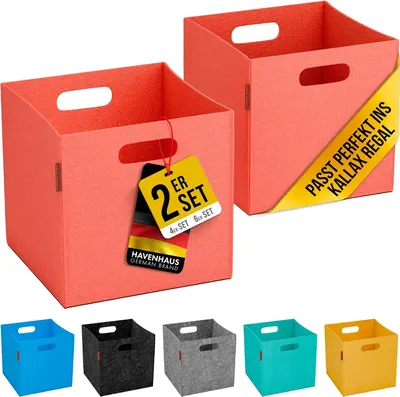 Produktbild von Havenhaus Filzkorb faltbar 2er Set peach pink | 2er Set Boxen Aufbewahrung Filz | Faltbox geeignet für Aufbewahrung im ganzen Haus | Aufbewahrungsbox