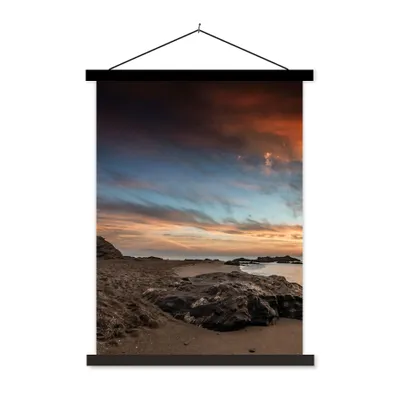 Produktbild von MuchoWow® Textilposter Strand - Steine - Abend - Himmel - Natur 40x53 cm mit schwarzem Rahmen - Abbildung