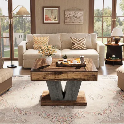 Immagine prodotto di Tavolino da salotto in legno effetto rustico, nei colori marrone e nero, stile industriale vintage, robusto ed elegante