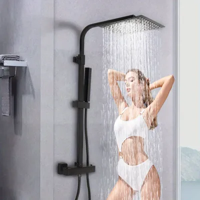 Obrázek produktu pro Sprchová hlavice - Sprchová hadice - Ruční sprcha - Termostatická baterie - Baterie do koupelny - Matná černá barva