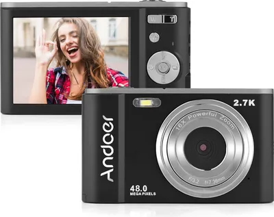 Produktbild von Andoer Tragbare Digitalkamera 48 MP 2,7 K 2,88-Zoll-IPS-Bildschirm 16-facher Zoom Autofokus Selbstausloeser 128 GB Erweiterter Speicher Gesichtserkennung Anti-Shaking mit 2 Batterien Handschlaufe Tragetasche