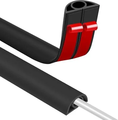 Obrázok produktu pre Ochrana káblov z PVC – Samolepiaca ochrana káblov – Káblový žľab na podlahu – Ochrana káblov pre domy, kancelárie, hotely a sklady – 100 x 2 x 1 cm – Čierna