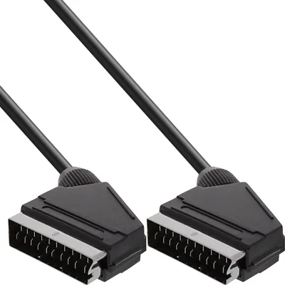 Produktbild von InLine Scart Anschlusskabel, Stecker / Stecker, 3m, 3 m, Gold, Schwarz, Männlich/Männlich, 210 g, 800 cm³