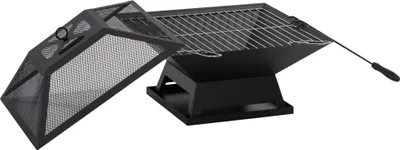 Produktbild von Feuerschale 45 x 45 x 34cm aus Edelstahl Feuerstelle mit Funkenschutz Schürhaken Feuerschalen Feuerkorb für Garten, Balkon, BBQ Camping Schwarz