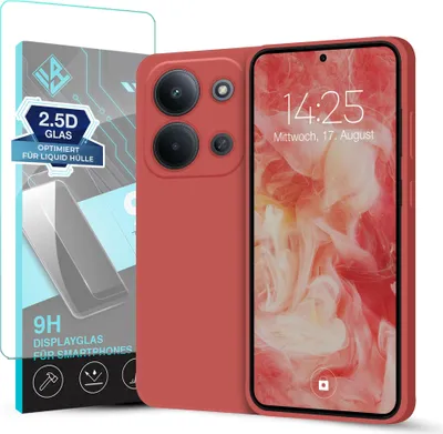 Produktbild von Hülle für Xiaomi Redmi 15C mit 9H Displayglas Displayschutz Case Cover Bumper Smartphone Softgrip Schutzhülle Farbe: Rot