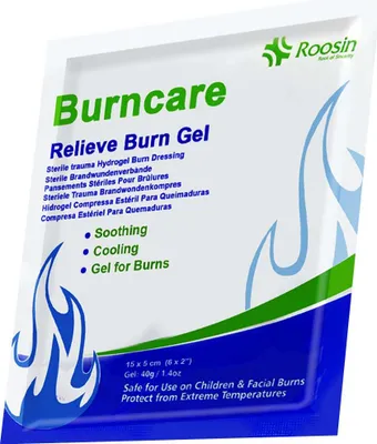 Obrázok produktu pre Burncare, Hydrogélové náplasti na popáleniny 15x5cm, sterilné, upokojujúce, biele / modré