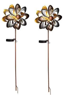 Produktbild von 2er Set LED Solarleuchte, Blumen Design, Windrad, H 92 cm